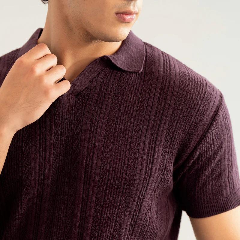 Dark Purple Wave Knitted Polo - Men