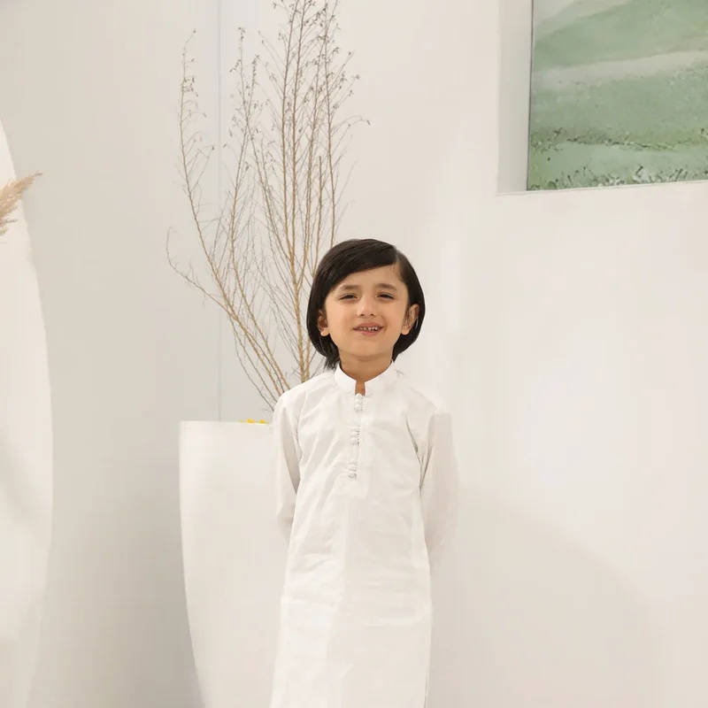 Off White Cotton Embroidered panjabi Trouser - Loop Buttons - Kids